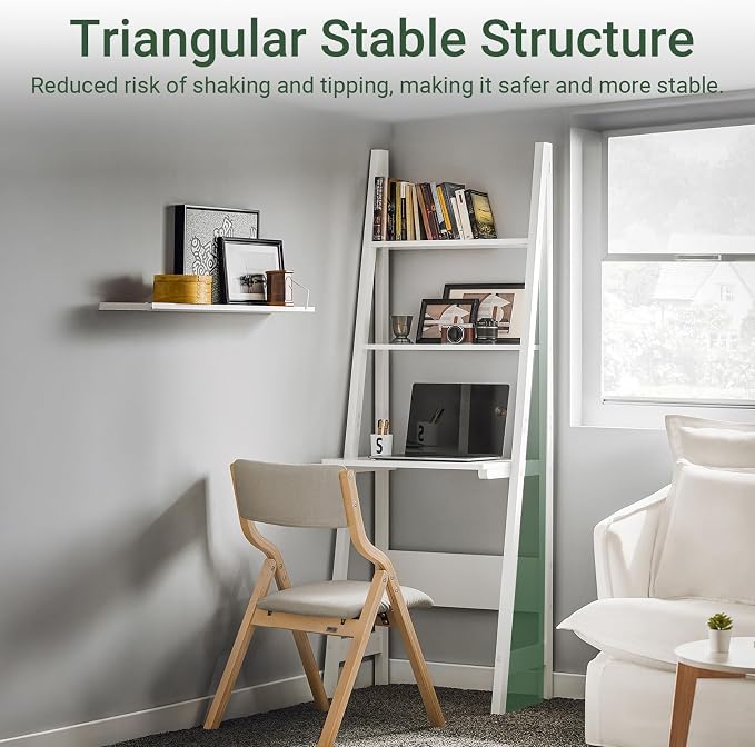 Haotian Ladder Desk with Shelves, Wall Desk for Small Space, Secretary Desk Workstation Dresser Shelf Freestanding Bookshelf, White FRG60-W