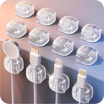 Cable Clips,12Pack Cord Holder Cord Organizer [1s Lock & Strongest Adhesive] Spring Cord Clips Phone Charger Wire Desk Cable Management Nightstand Home Office School Decor Women Desk,Transparent Clear