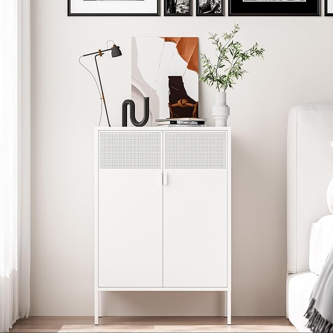 Washsemba 2 Mesh Door Metal Storage Cabinet with Adjustable Shelves, Multipurpose White Storage Cabinet, 3-Tier Office Cabinet,Metal Storage Cabinet for Office Home,Hallway (White, 47''H)