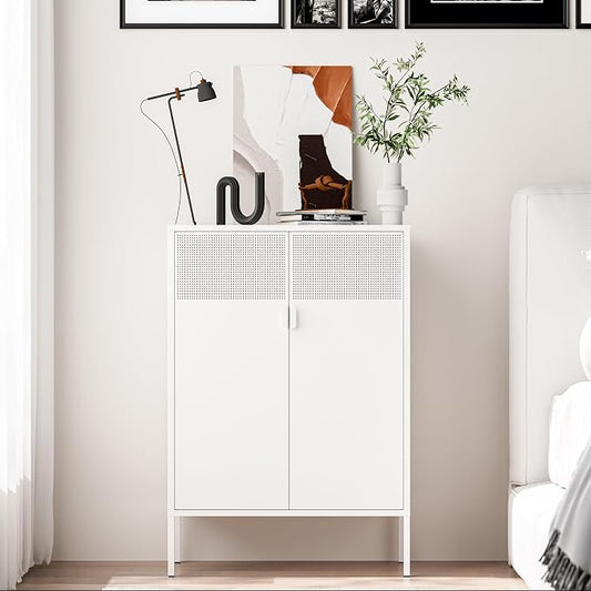 Washsemba 2 Mesh Door Metal Storage Cabinet with Adjustable Shelves, Multipurpose White Storage Cabinet, 3-Tier Office Cabinet,Metal Storage Cabinet for Office Home,Hallway (White, 47''H)