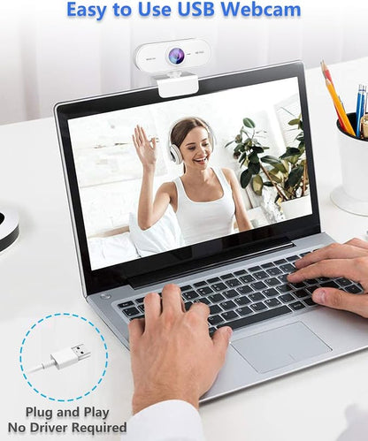 Webcam 1080P HD Web cam for PC with Microphone,Noise Cancellation,Wide-Angle Lens,Auto Light Correction,Plug & Play USB Webcams for Laptop,Desktop,PC,Mac,Zoom,Skype White