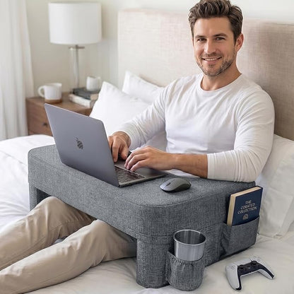 Septsun 26" Extra Wide Lap Desk Pillow - Gaming Reading Pillow & Laptop Lap Desk w/Ergonomic Arm Elbow Support for WFH, Bed, Couch, Floor - Fits 13-17" Laptop, Steam Deck, Switch (Modern Gray, Large)