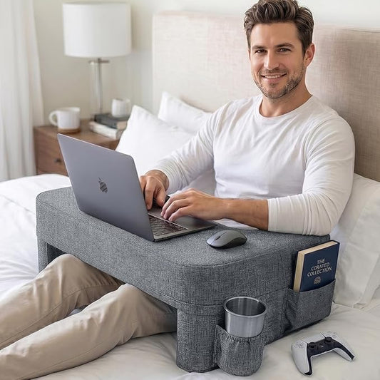 Septsun 26" Extra Wide Lap Desk Pillow - Gaming Reading Pillow & Laptop Lap Desk w/Ergonomic Arm Elbow Support for WFH, Bed, Couch, Floor - Fits 13-17" Laptop, Steam Deck, Switch (Modern Gray, Large)