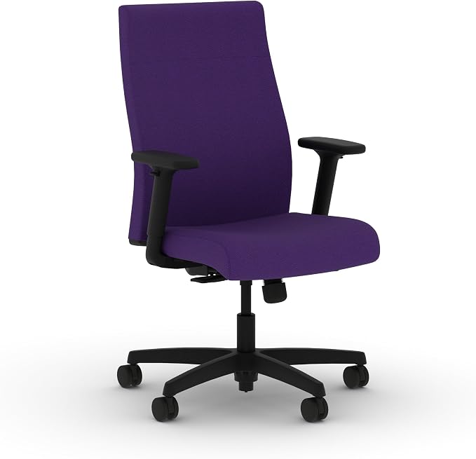 HON Ignition 2.0 Ergonomic Office Chair with Adjustable Arms, Standard Synchro‑Tilt Recline, Upholstered Desk and Computer Chair for Home Office or Workstation, Black Frame, Iris