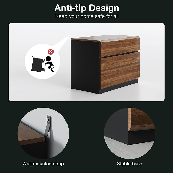 ModernMate 2 Drawer Lateral File Cabinet, 31W*23H Wood Filing Cabinet with Anti-tilt Mechanism, Home Office Storage Filing for Letter, A4 & Legal Size, Black Walnut