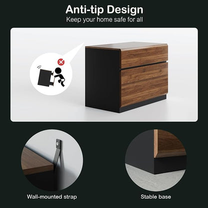 ModernMate 2 Drawer Lateral File Cabinet, 31W*23H Wood Filing Cabinet with Anti-tilt Mechanism, Home Office Storage Filing for Letter, A4 & Legal Size, Black Walnut