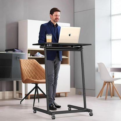 Eocnrhe Treadmill Desk, Mobile Small Standing Desk with Wheels for Walking Pad, Portable Table for Laptop, Rolling Table Adjustable Height, Bedside Table，Black