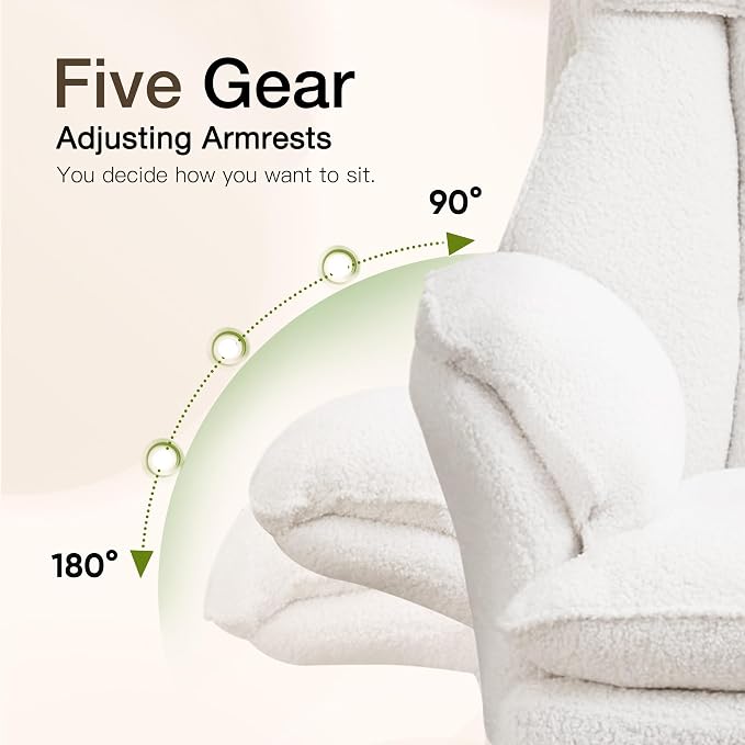 Cloud Cross Legged Office Chair with Footrest,Teddy Fleece Big and Tall Executive Ergonomic Chair, Flip Armrests for Pets,155° Reclining Computer Wide Desk Chair for Home,Office (White)