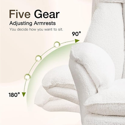 Cloud Cross Legged Office Chair with Footrest,Teddy Fleece Big and Tall Executive Ergonomic Chair, Flip Armrests for Pets,155° Reclining Computer Wide Desk Chair for Home,Office (White)