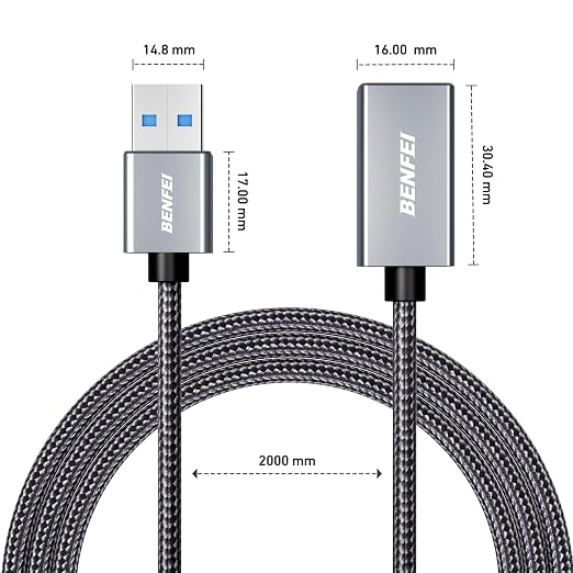 BENFEI USB 3.0 Extension Cable 6.6 Feet, Nylon Braided Compatible with Webcam, Camera, Phone, USB hub, Mouse, Keyboard, Printer, Hard Drive, Headset
