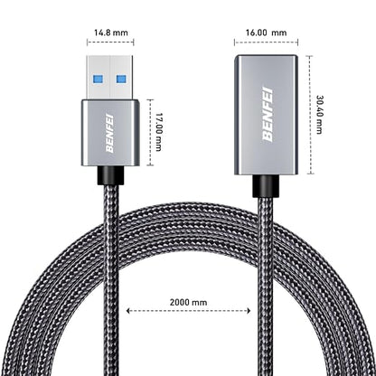 BENFEI USB 3.0 Extension Cable 6.6 Feet, Nylon Braided Compatible with Webcam, Camera, Phone, USB hub, Mouse, Keyboard, Printer, Hard Drive, Headset