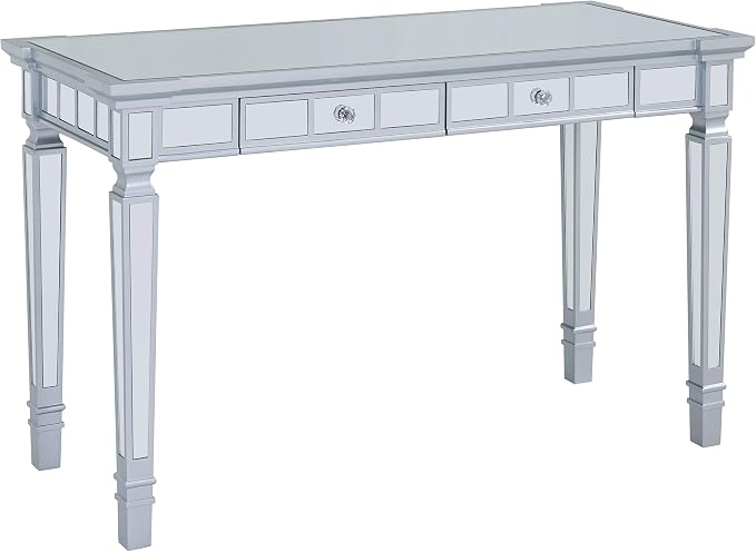 SEI Furniture Glenview Glam Mirrored Writing Desk w/ Drawers, Matte Silver