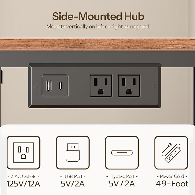 HOOBRO Small Computer Desk, 28.3" Desk for Small Spaces, Office Desk with Power Outlet & Adjustable Monitor Stand, Compact Desk with Storage, Writing Table for Bedroom, Office, Rustic Brown BF38UDN01