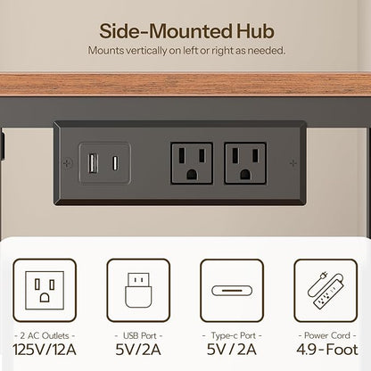 HOOBRO Small Computer Desk, 28.3" Desk for Small Spaces, Office Desk with Power Outlet & Adjustable Monitor Stand, Compact Desk with Storage, Writing Table for Bedroom, Office, Rustic Brown BF38UDN01