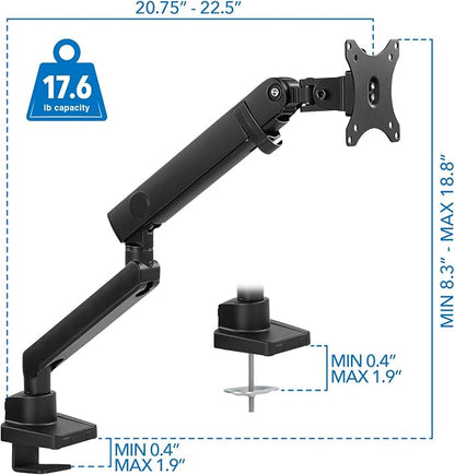 Mount-It! Single Monitor Arm Desk Mount for 24-32 Inch Computer Monitor, Full Motion Aluminum Mount, VESA 75x75 100x100, Holds up to 17.6 lbs, Cable Management, C-Clamp and Grommet Base, Black