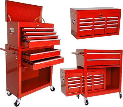 RYH 8 Drawers Rolling Tool Chest & Tool Box on Wheels | Heavy Duty Metal Cart with Ball Bearing Drawers | Fits US General Tool Box for Garage Storage (Red, 8 Drawers /43.1" H × 24.2" W)