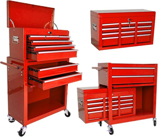 RYH 8 Drawers Rolling Tool Chest & Tool Box on Wheels | Heavy Duty Metal Cart with Ball Bearing Drawers | Fits US General Tool Box for Garage Storage (Red, 8 Drawers /43.1" H × 24.2" W)