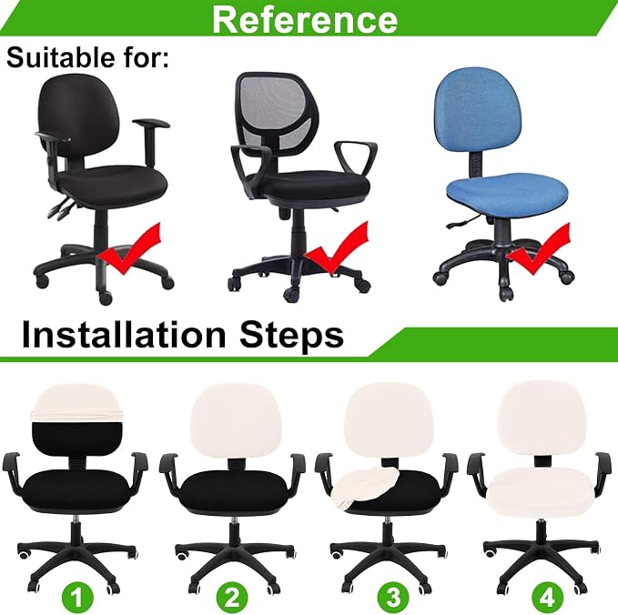 Smiry Stretch Jacquard Office Computer Chair Covers, Removable Washable Universal Desk Rotating Chair Slipcovers Protector, Seat + Backrest Cover, Ivory