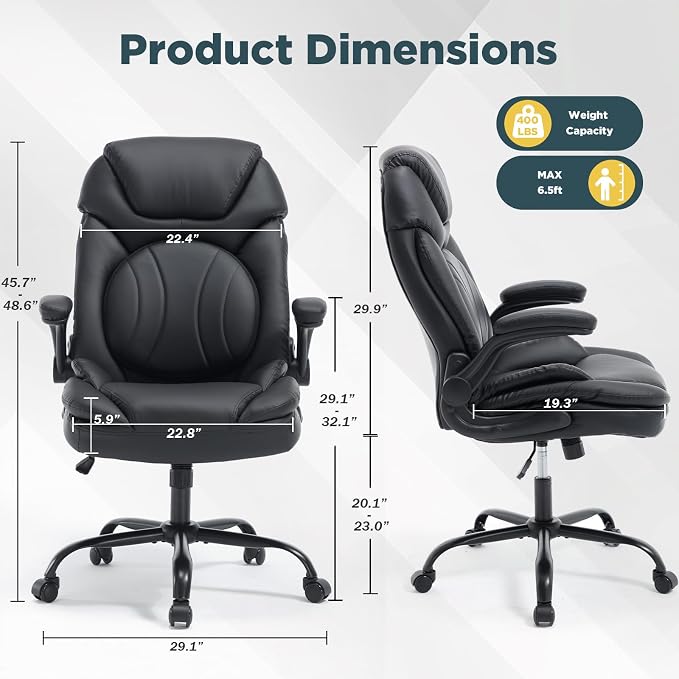 Ergonomic Office Desk Chair with Back Support Flip-up Arms, Comfy Executive Office Chair, Black