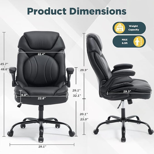 Ergonomic Office Desk Chair with Back Support Flip-up Arms, Comfy Executive Office Chair, Black