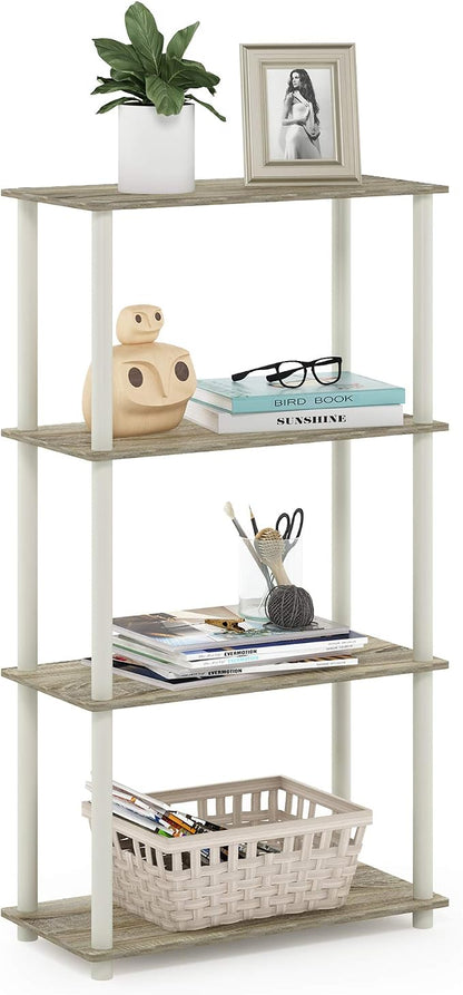 Furinno Turn-N-Tube 4-Tier Multipurpose Shelf Display Rack, Round Tubes, Sonoma Oak/White
