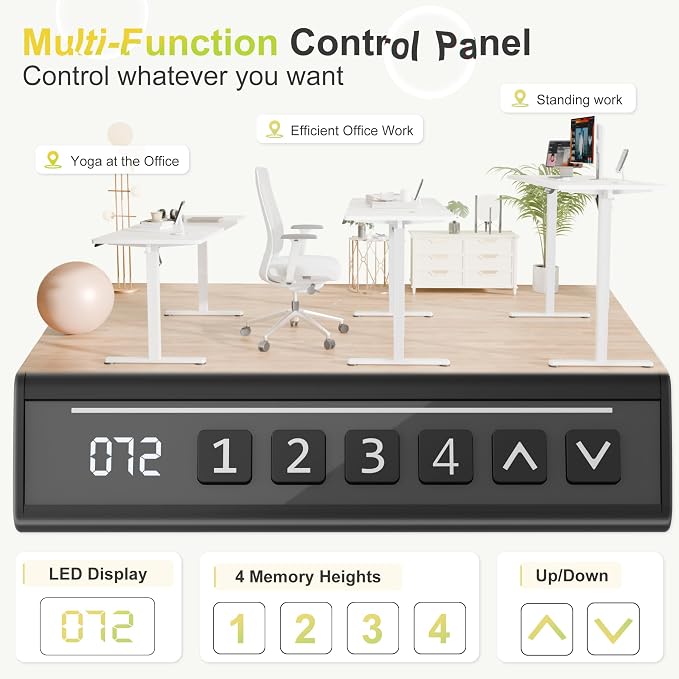 Furmax Electric Standing Desk, 63 x 24 Inches Sit Stand up Desk, Sit Stand Height Adjustable Home Office Desk with 4 Height Position Memory (White, 63)