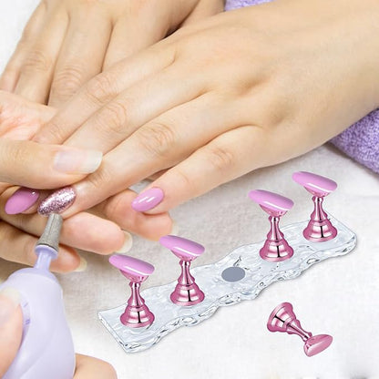 4 Set Nail Holder Stand - Display Fake Wave Shape Acrylic Nails, Magnetic Holder & Practice Station
