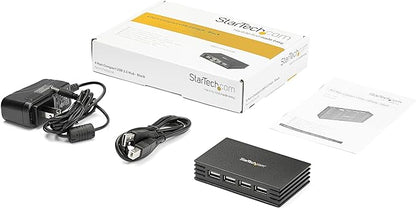 StarTech.com 4 Port Compact Black USB 2.0 Hub - Bus-powered or with Included Power Adapter - Portable Mac/PC laptop hub, TAA (ST4202USB)