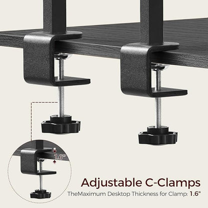 MAHANCRIS Clamp on Desk Corner Organizer, 3-Tier Desktop Shelf, Adjustable Desk Corner Storage Shelf with Metal Frame, for Office, Game Room, Black DSBK5501