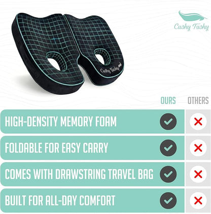 Cushy Tushy Premium Foldable Piriformis Seat Cushion - Piriformis Pain and Sciatic Pain Relief Cushion - for Home & Office Use, Perfect for Travel or Driving