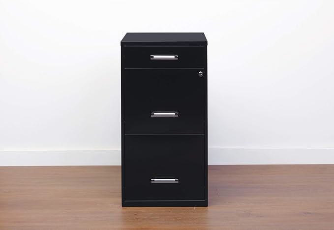 18in. Deep 3 Drawer Metal Organizer File Cabinet with Pencil Drawer, Black