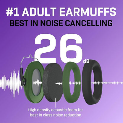 Vanderfields - Hearing Protection Ear Muffs - Over 31 dB (2K Hz) Broad Noise Cancelling Sound Reduction - Adults & Teens