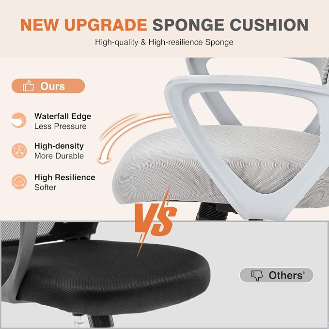 Sweetcrispy Ergonomic Mid-Back Mesh Home Office Desk Chair with Wheels, Managerial Executive Chair with Lumbar Support, and Comfortable Armrests for Home, Bedroom, Study, Office, Grey