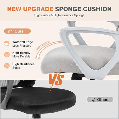 Sweetcrispy Ergonomic Mid-Back Mesh Home Office Desk Chair with Wheels, Managerial Executive Chair with Lumbar Support, and Comfortable Armrests for Home, Bedroom, Study, Office, Grey