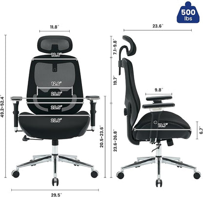 BOSMILLER 700lbs Big and Tall Office Chair with Wide Thick Seat Cushion for Sitting All Day,Ergonomic Mesh Desk Chair with Adjustable Lumbar Support and Headrest for Heavy People,4D Armrests