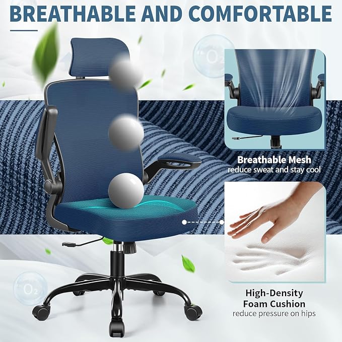 FelixKing Office Chair, Desk Chair with Adjustable Lumbar Support, Ergonomic Computer Chair with High Back and Armrest, Adjustable Height Gaming Chair Home Office Swivel Chair(Navy)