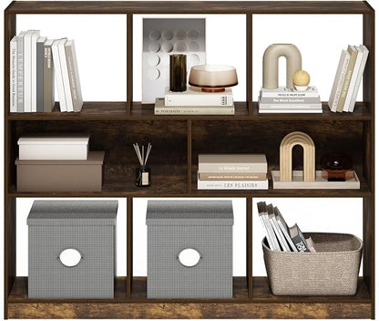 Furinno DALY Book Shelf, 8-Cube Bookshelf, Horizontal Cube Storage Organizer Bookcase, 10.9 x 47.2 x 39.4, for Living Room, Bedroom, Home Office, Amber Pine