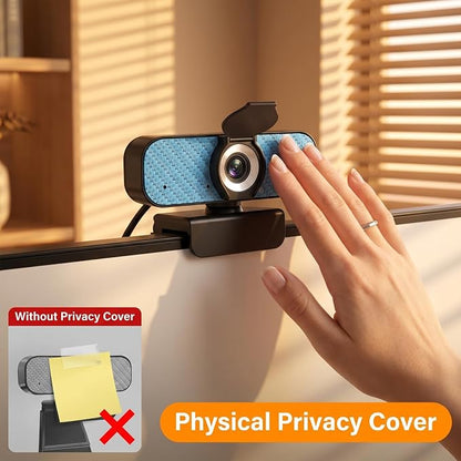 1080P Webcam for PC – Complete Your Setup, Built for Every Need | Plug and Play in Seconds, Crystal Clear Video, Noise-Canceling Mic, Works on Any Platform, Privacy Cover, Clip & 5ft Cable