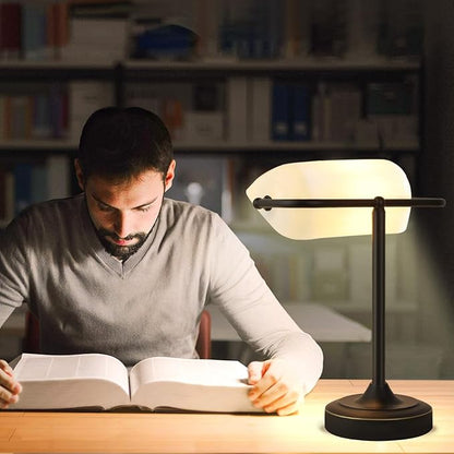 Vintage Desk Lamp Bankers Lamp - Plastic Lampshade Black Retro Table Lamp with USB & Type C Charging Ports Traditional Library Lamp for Home Office Nightstand Bedroom Side Table Lamp-Bulb Included