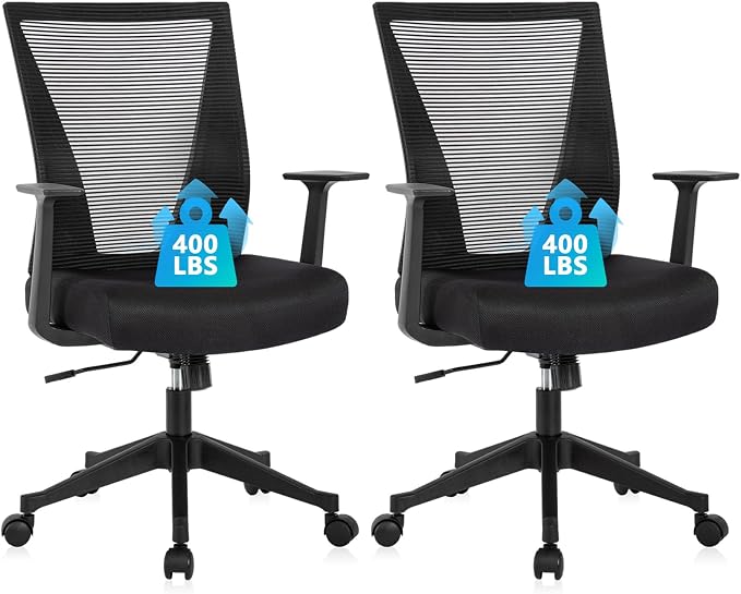 CLATINA Home Office Chair Ergonomic Desk Chair Mesh Computer Chairs with Armrests Executive Rolling Wheels Swivel Heavy Duty Chairs Office, Home, Black 2 Pack