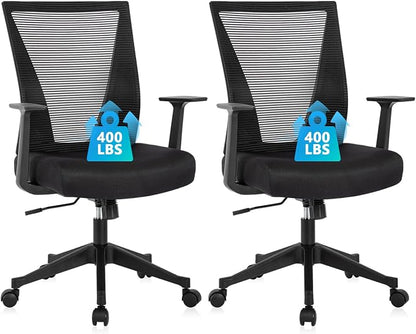 CLATINA Home Office Chair Ergonomic Desk Chair Mesh Computer Chairs with Armrests Executive Rolling Wheels Swivel Heavy Duty Chairs Office, Home, Black 2 Pack