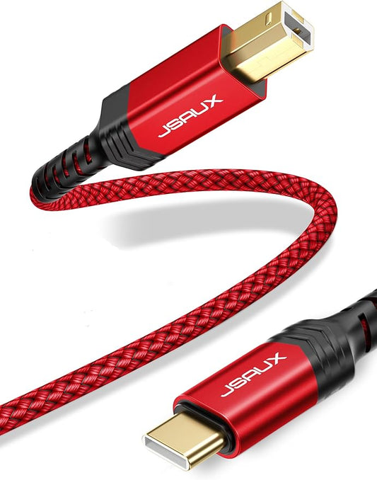 JSAUX USB B to USB C Printer Cable 3ft, USB C to USB B Printer Cable Nylon Braided, USB C MIDI Cable Compatible with MacBook Pro, HP, Epson, Canon, Brother, Lexmark, Xerox Printers and Scanner-Red