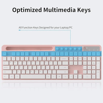 Wireless Keyboard and Mouse Combo, MARVO 2.4G Ergonomic Wireless Computer Keyboard with Phone Tablet Holder, Silent Mouse with 6 Button, Compatible with MacBook, Windows (Pink)