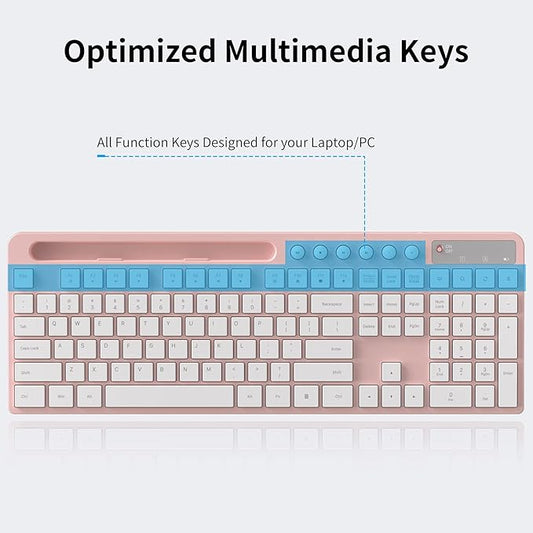 Wireless Keyboard and Mouse Combo, MARVO 2.4G Ergonomic Wireless Computer Keyboard with Phone Tablet Holder, Silent Mouse with 6 Button, Compatible with MacBook, Windows (Pink)