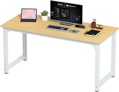 NSdirect Modern Computer Desk 63 Inch Large Office Desk, Writing Study Table for Home Office Desk Workstation Wide Metal Sturdy Frame Thicker Steel Legs, White