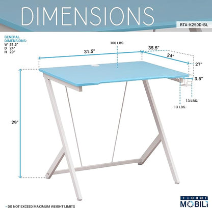 32" W Small Gaming Desk with Cup and Headphone or Backpack Holder, Kids Desk for Bedroom and Cable Management, Blue