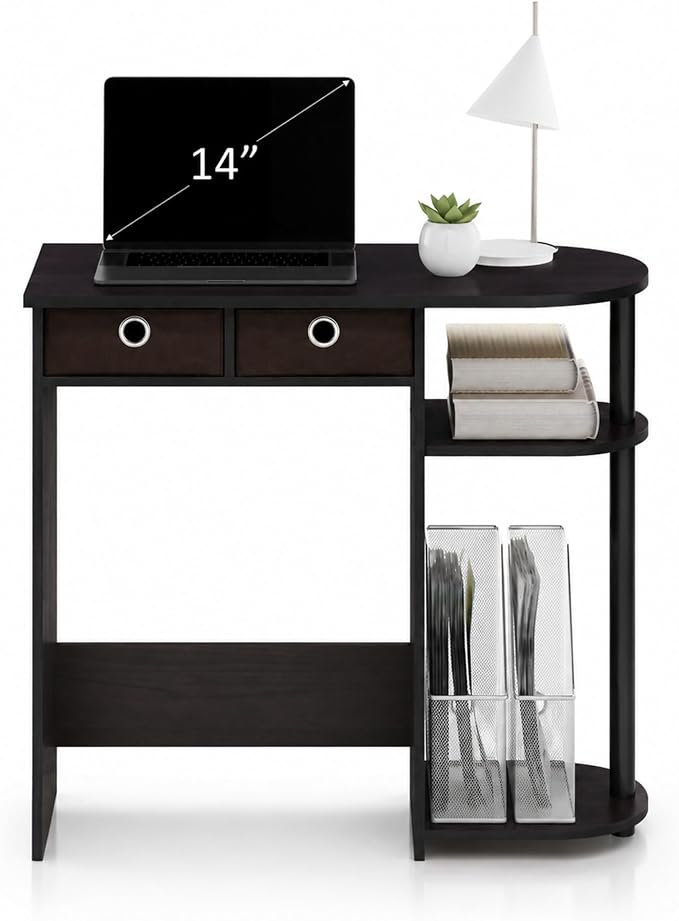 Furinno Go Green 32-Inch Brown Computer Desk, Office Desk with 2 Side Shelves and Storage Bins, Rectangular Home Office Desk, Gaming Desk for Home Office, Bedroom, Study Room, Dark Mocha