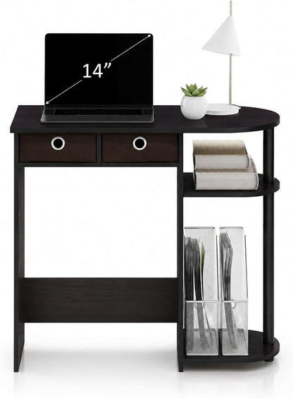 Furinno Go Green 32-Inch Brown Computer Desk, Office Desk with 2 Side Shelves and Storage Bins, Rectangular Home Office Desk, Gaming Desk for Home Office, Bedroom, Study Room, Dark Mocha