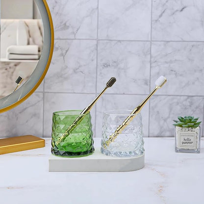 DASITON Glass Makeup Brush Holder Organizer, Diamond Pattern Cosmetic Storage Cup, Makeup Organizer for Vanity, Bathroom Countertop Toothbrush Holder, Desk Pen Pencil Holder (Grey)