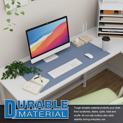 K KNODEL Large Office Leather Desk Mat, Mouse and Keyboard Pad, Computer and Laptop Mat, Desktop Protector and Cover, Writing Pad and Blotter (31.5"x15.7", Lake Blue)